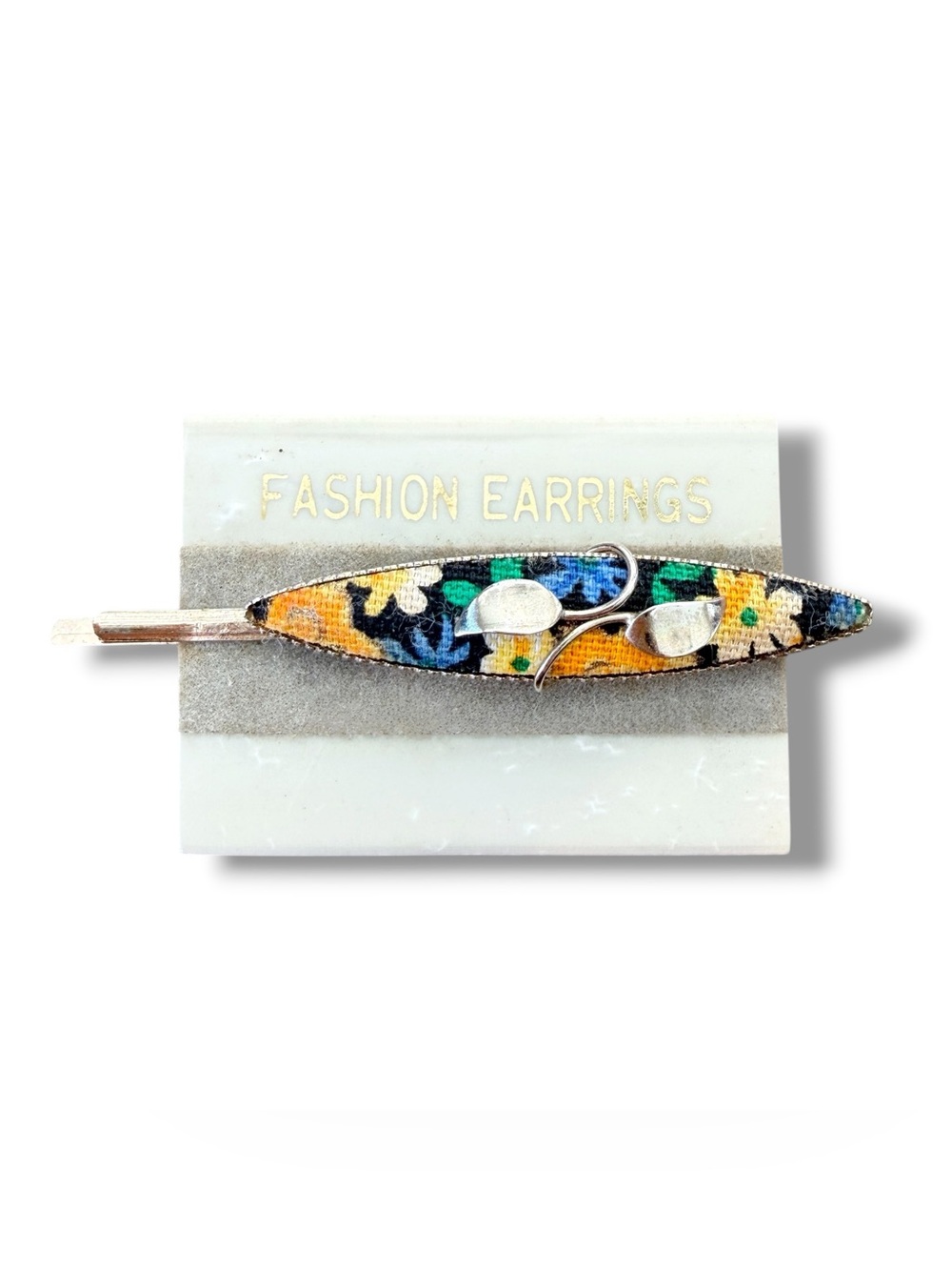Vintage 1980s Floral Fabric Barrette Hair Clip Cottagecore NOS